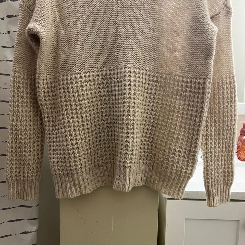 AMERICAN EAGLE sweater waffle knit mockneck cream tan neutral drop shoulder cozy - Picture 8 of 10